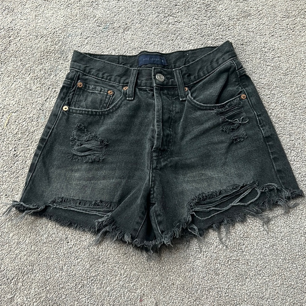 Black distressed wash jean shorts, not to short not too long,  barely worn